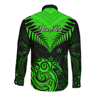 Personalised New Zealand Long Sleeve Button Shirt Aotearoa Maori Kiwi Green Fern LT01 - Polynesian Pride