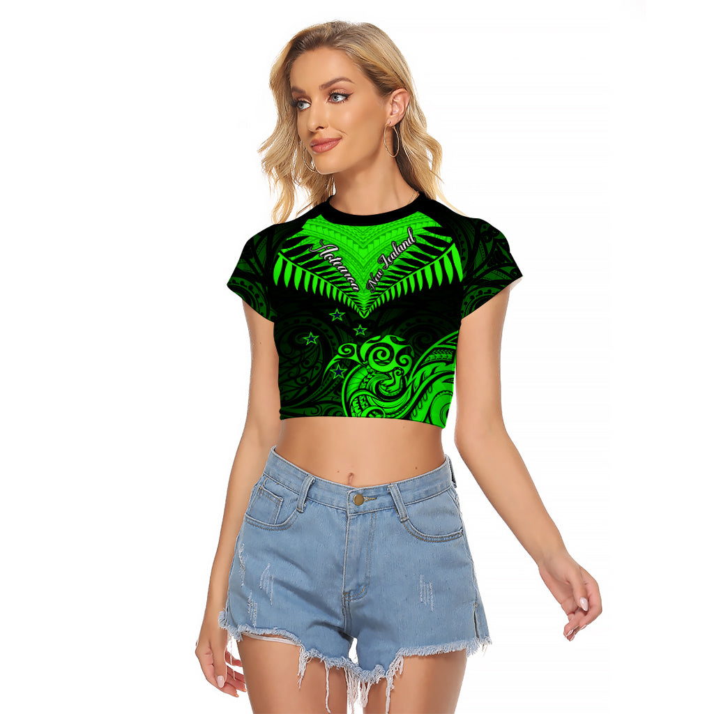 Personalised New Zealand Raglan Cropped T Shirt Aotearoa Maori Kiwi Green Fern LT01 Female Green - Polynesian Pride