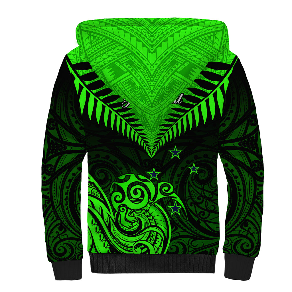 Personalised New Zealand Sherpa Hoodie Aotearoa Maori Kiwi Green Fern LT01 - Polynesian Pride