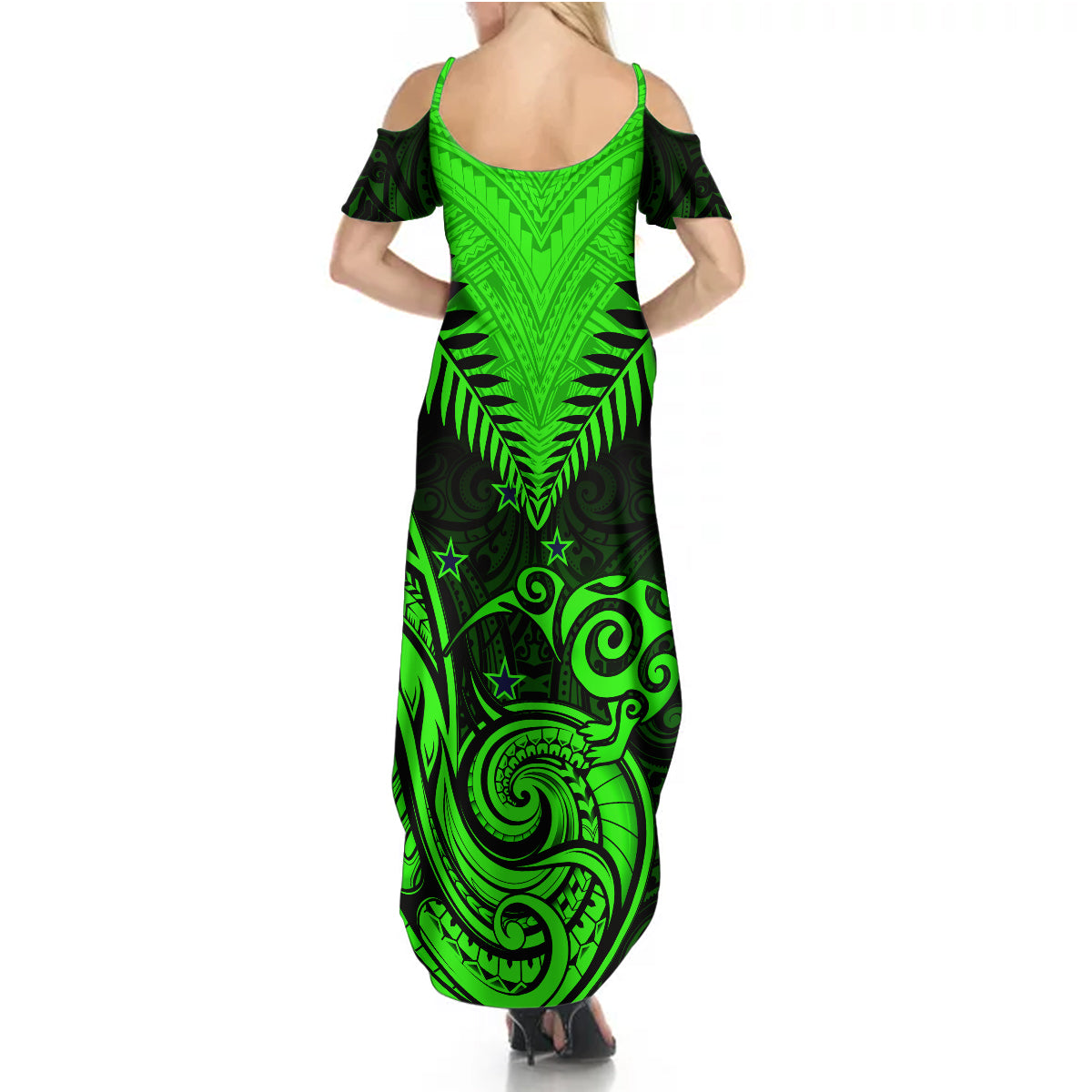 Personalised New Zealand Summer Maxi Dress Aotearoa Maori Kiwi Green Fern LT01 - Polynesian Pride