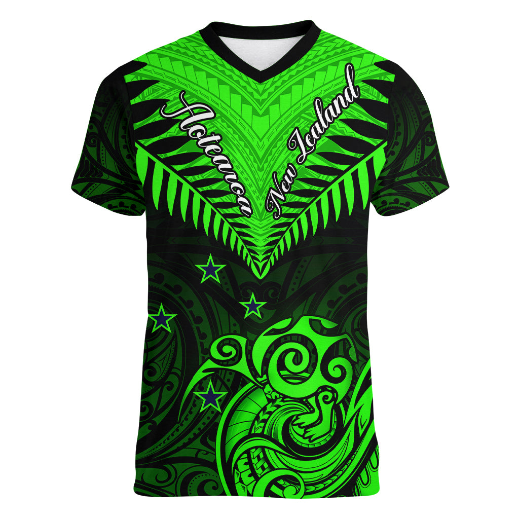 Personalised New Zealand Women V Neck T Shirt Aotearoa Maori Kiwi Green Fern LT01 Female Green - Polynesian Pride
