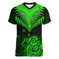Personalised New Zealand Women V Neck T Shirt Aotearoa Maori Kiwi Green Fern LT01 Female Green - Polynesian Pride