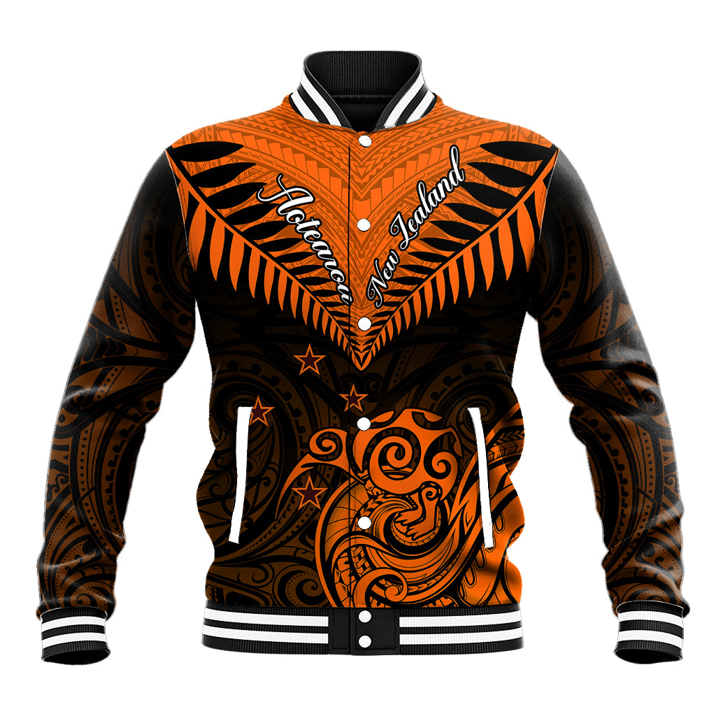 Personalised New Zealand Baseball Jacket Aotearoa Maori Kiwi Orange Fern LT01 Unisex Orange - Polynesian Pride