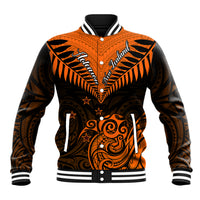 Personalised New Zealand Baseball Jacket Aotearoa Maori Kiwi Orange Fern LT01 Unisex Orange - Polynesian Pride