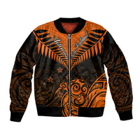Personalised New Zealand Bomber Jacket Aotearoa Maori Kiwi Orange Fern LT01 Unisex Orange - Polynesian Pride