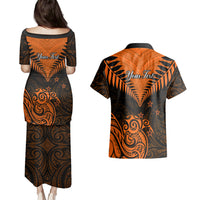 Personalised New Zealand Couples Matching Puletasi Dress and Hawaiian Shirt Aotearoa Maori Kiwi Orange Fern LT01 - Polynesian Pride