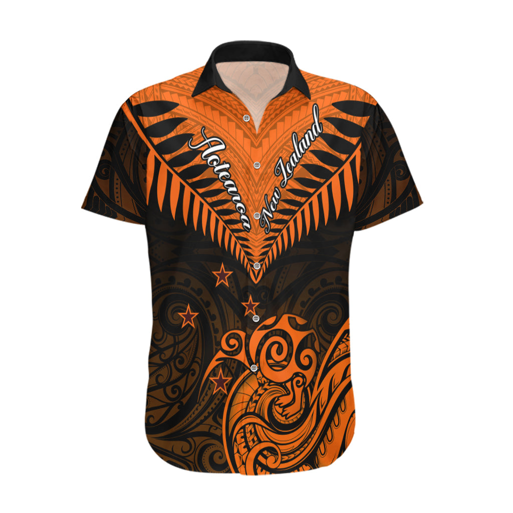 Personalised New Zealand Hawaiian Shirt Aotearoa Maori Kiwi Orange Fern LT01 Orange - Polynesian Pride