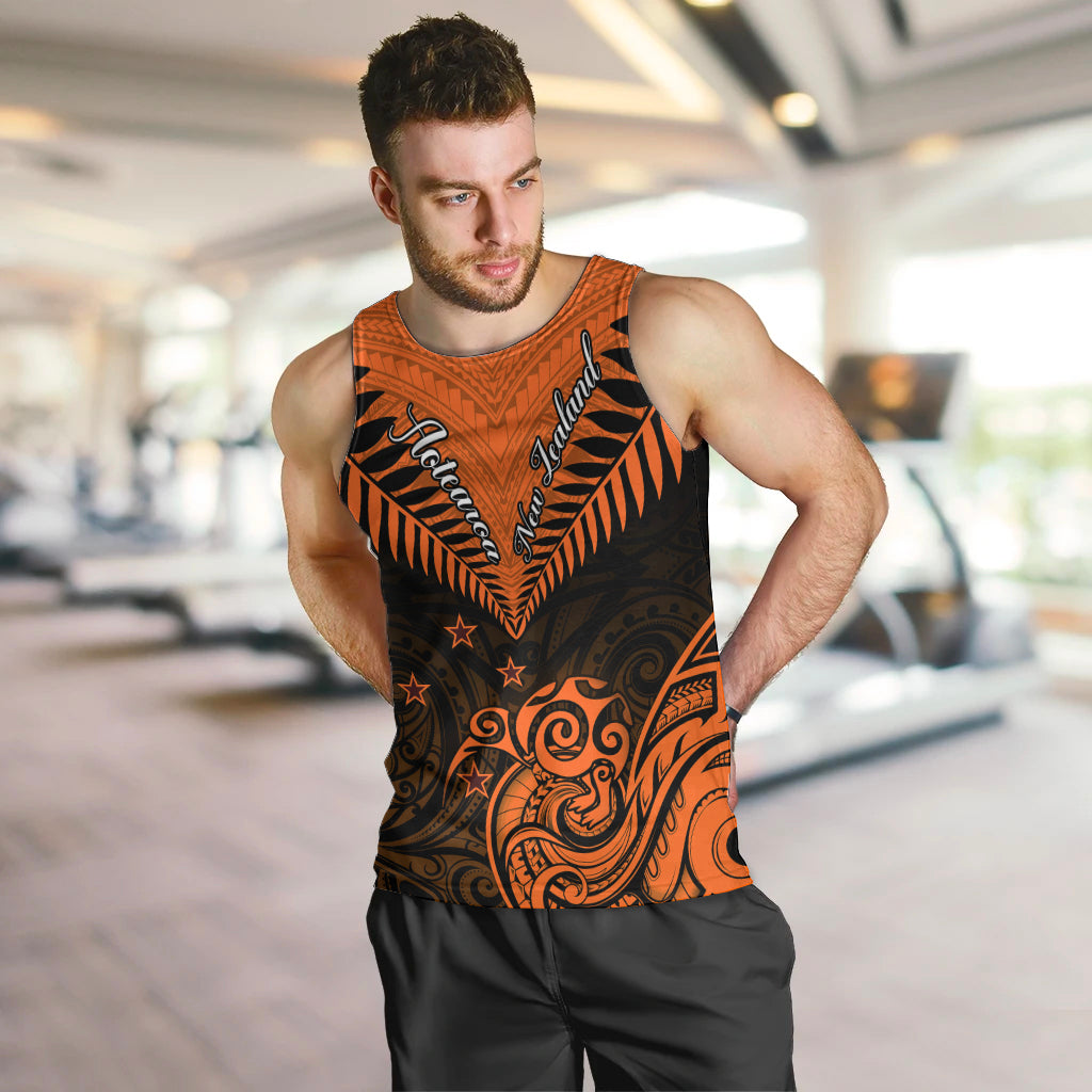 Personalised New Zealand Men Tank Top Aotearoa Maori Kiwi Orange Fern LT01 - Polynesian Pride