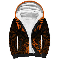 Personalised New Zealand Sherpa Hoodie Aotearoa Maori Kiwi Orange Fern LT01 Unisex Orange - Polynesian Pride