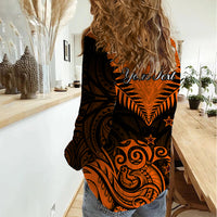 Personalised New Zealand Women Casual Shirt Aotearoa Maori Kiwi Orange Fern LT01 - Polynesian Pride