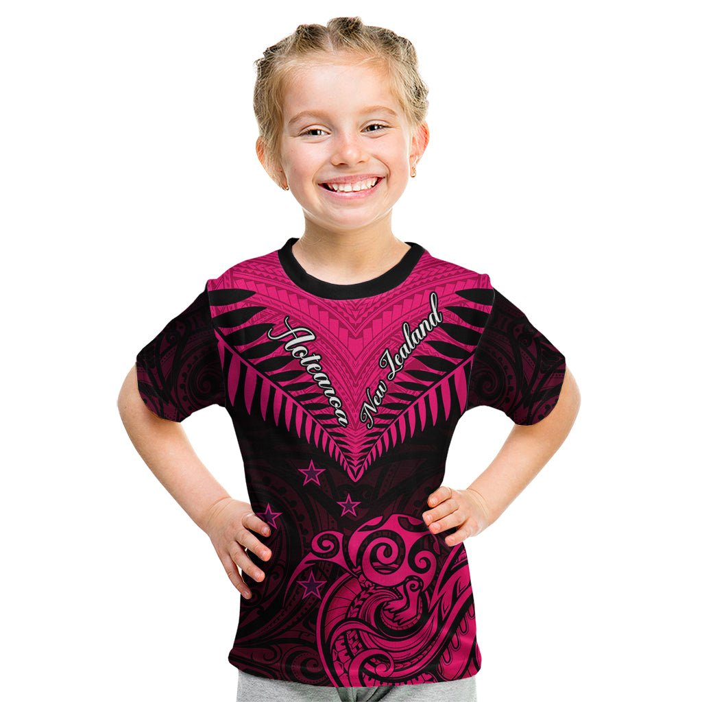 Personalised Aotearoa Kid T Shirt Maori Kiwi Pink Fern LT01 Pink - Polynesian Pride