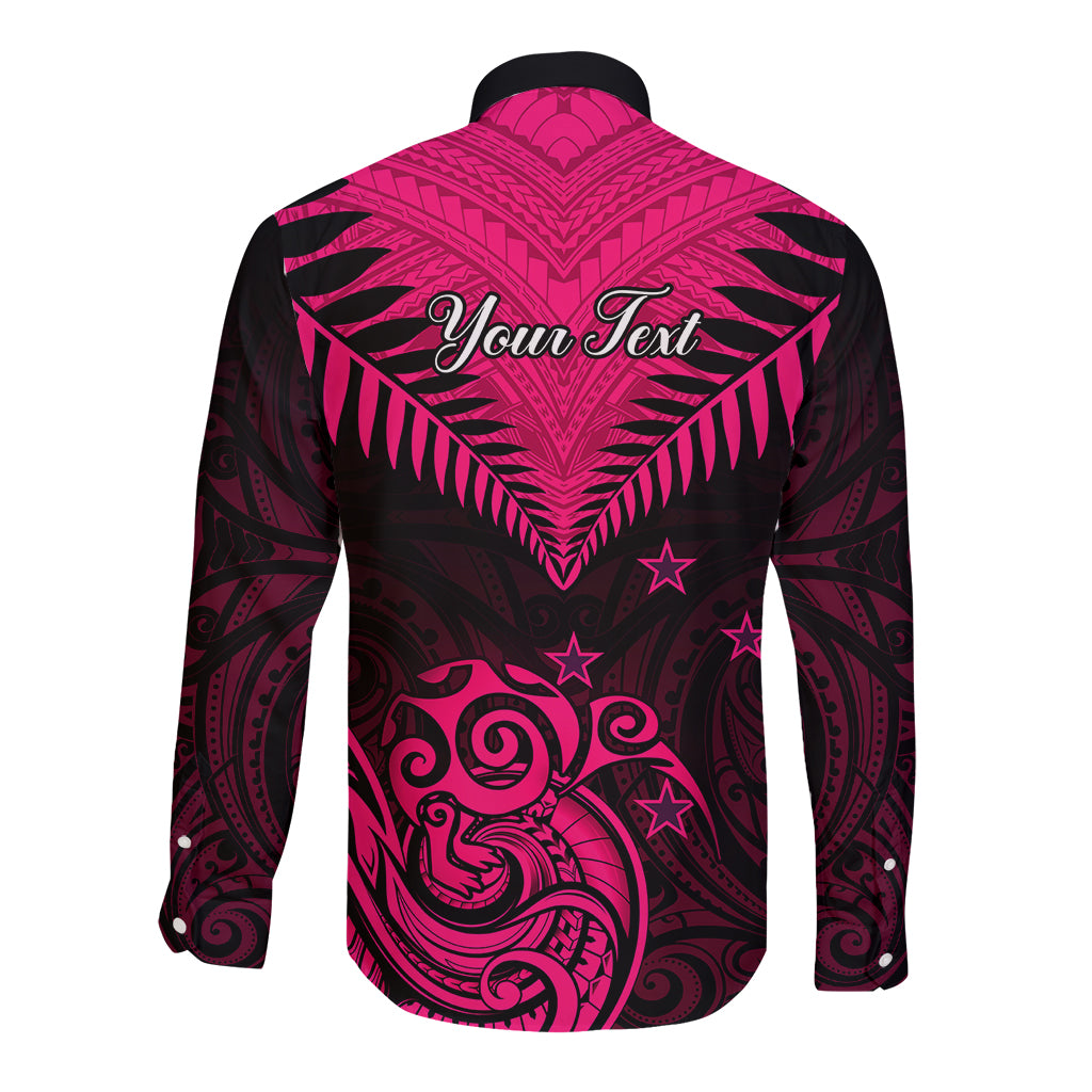 Personalised Aotearoa Long Sleeve Button Shirt Maori Kiwi Pink Fern LT01 - Polynesian Pride