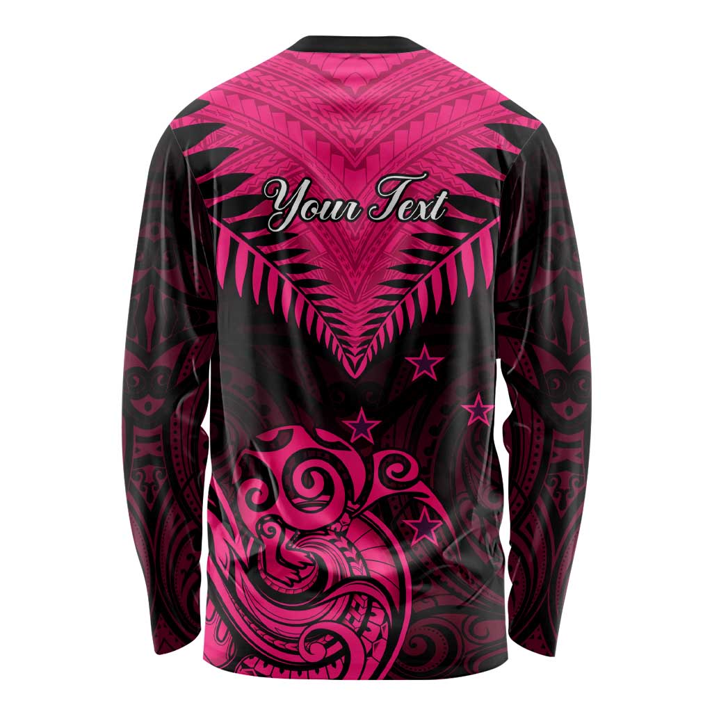 Personalised Aotearoa Long Sleeve Shirt Maori Kiwi Pink Fern LT01