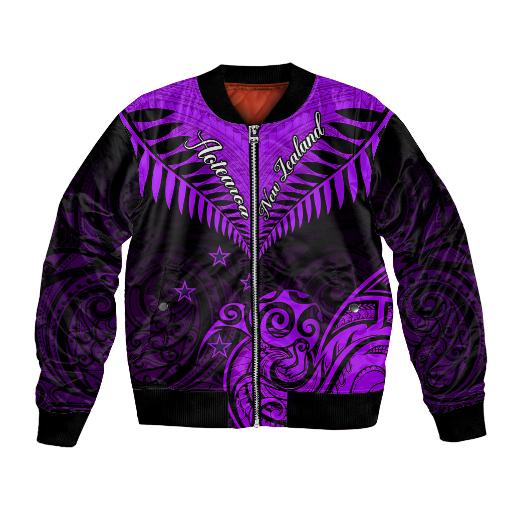 Personalised Aotearoa Bomber Jacket Maori Kiwi Purple Fern LT01 Unisex Purple - Polynesian Pride