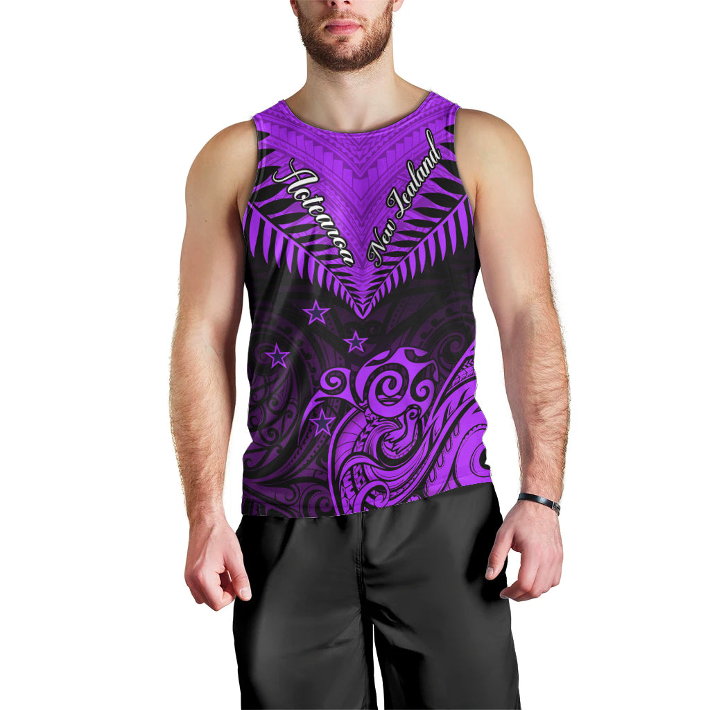 Personalised Aotearoa Men Tank Top Maori Kiwi Purple Fern LT01 - Polynesian Pride