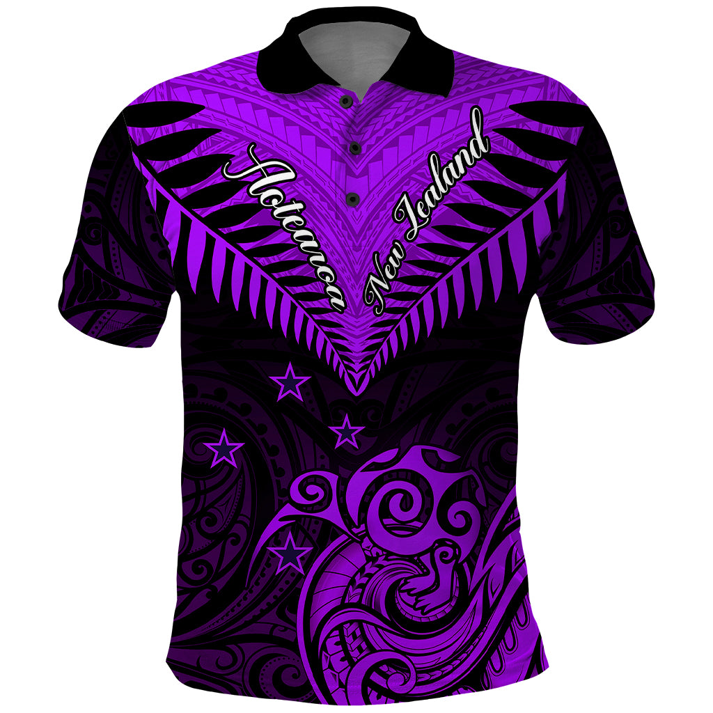Personalised Aotearoa Polo Shirt Maori Kiwi Purple Fern LT01 Purple - Polynesian Pride