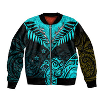 Personalised Aotearoa Bomber Jacket Maori Kiwi Turquoise Fern LT01 Unisex Turquoise - Polynesian Pride