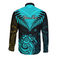 Personalised Aotearoa Long Sleeve Button Shirt Maori Kiwi Turquoise Fern LT01 - Polynesian Pride