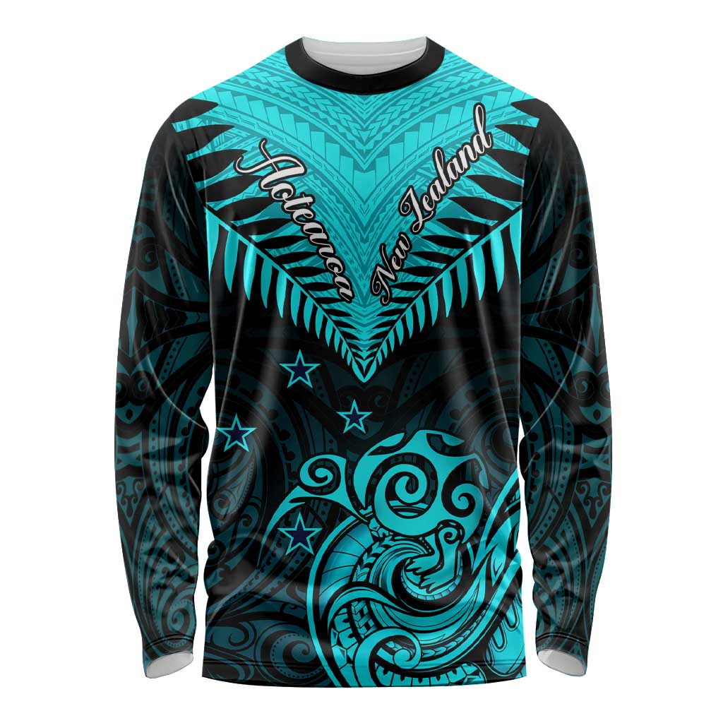 Personalised Aotearoa Long Sleeve Shirt Maori Kiwi Turquoise Fern LT01