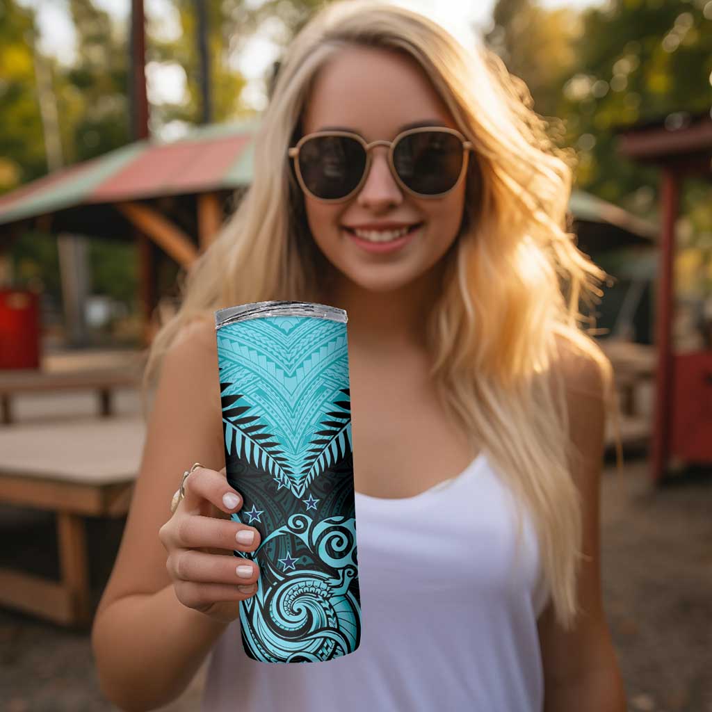 Aotearoa Skinny Tumbler Maori Kiwi Turquoise Fern