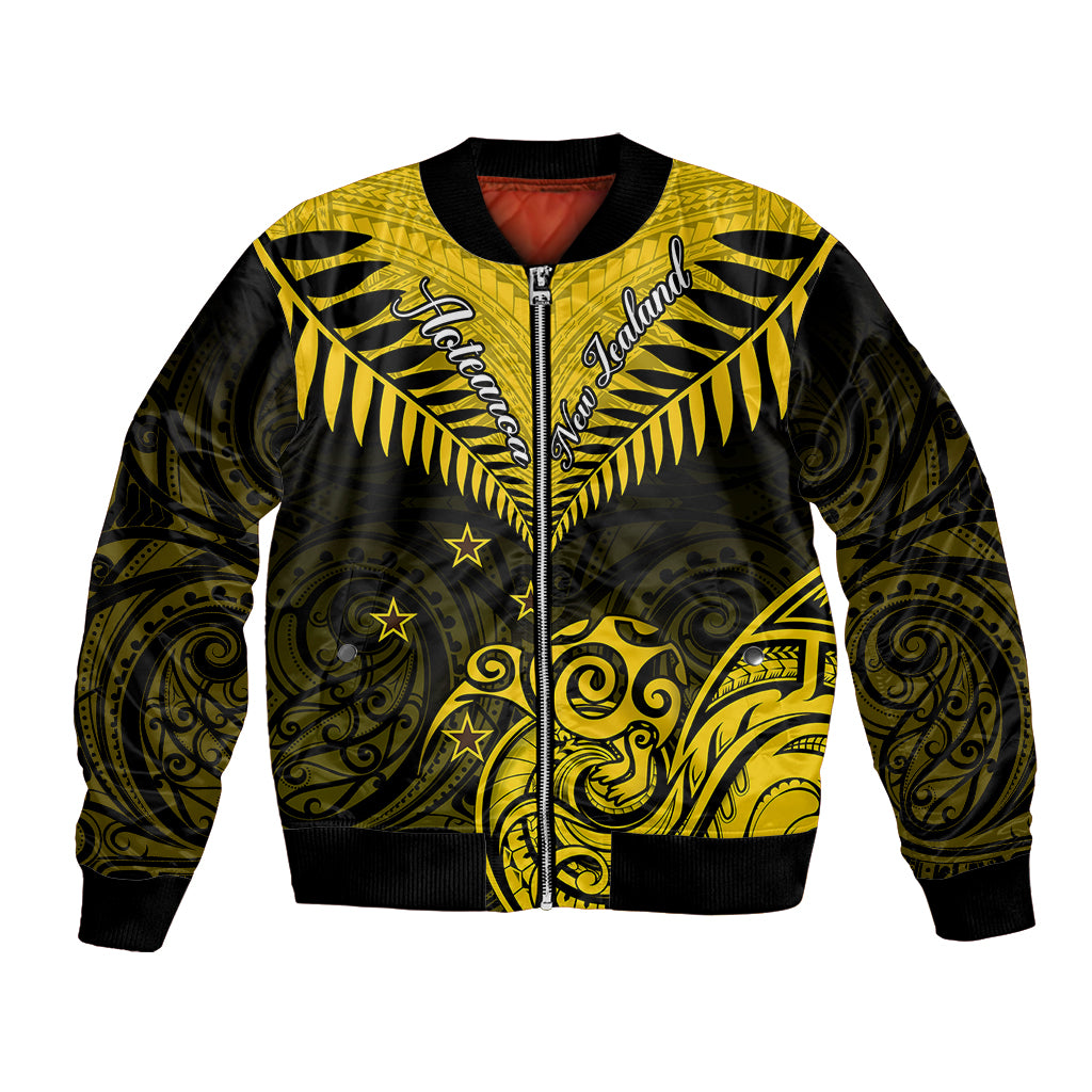 Personalised Aotearoa Bomber Jacket Maori Kiwi Yellow Fern LT01 Unisex Yellow - Polynesian Pride