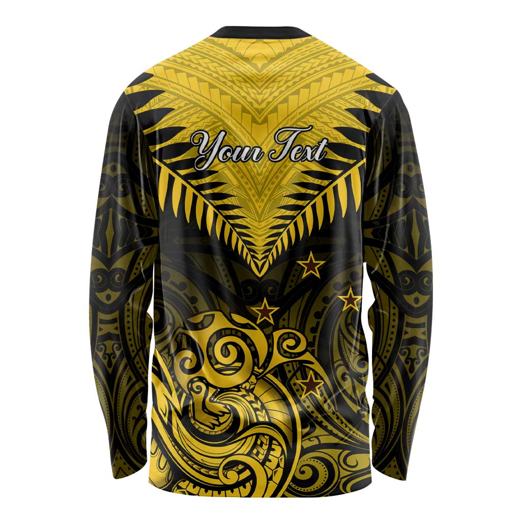 Personalised Aotearoa Long Sleeve Shirt Maori Kiwi Yellow Fern LT01