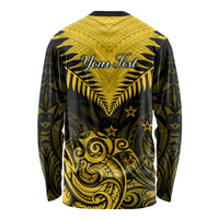 Personalised Aotearoa Long Sleeve Shirt Maori Kiwi Yellow Fern LT01