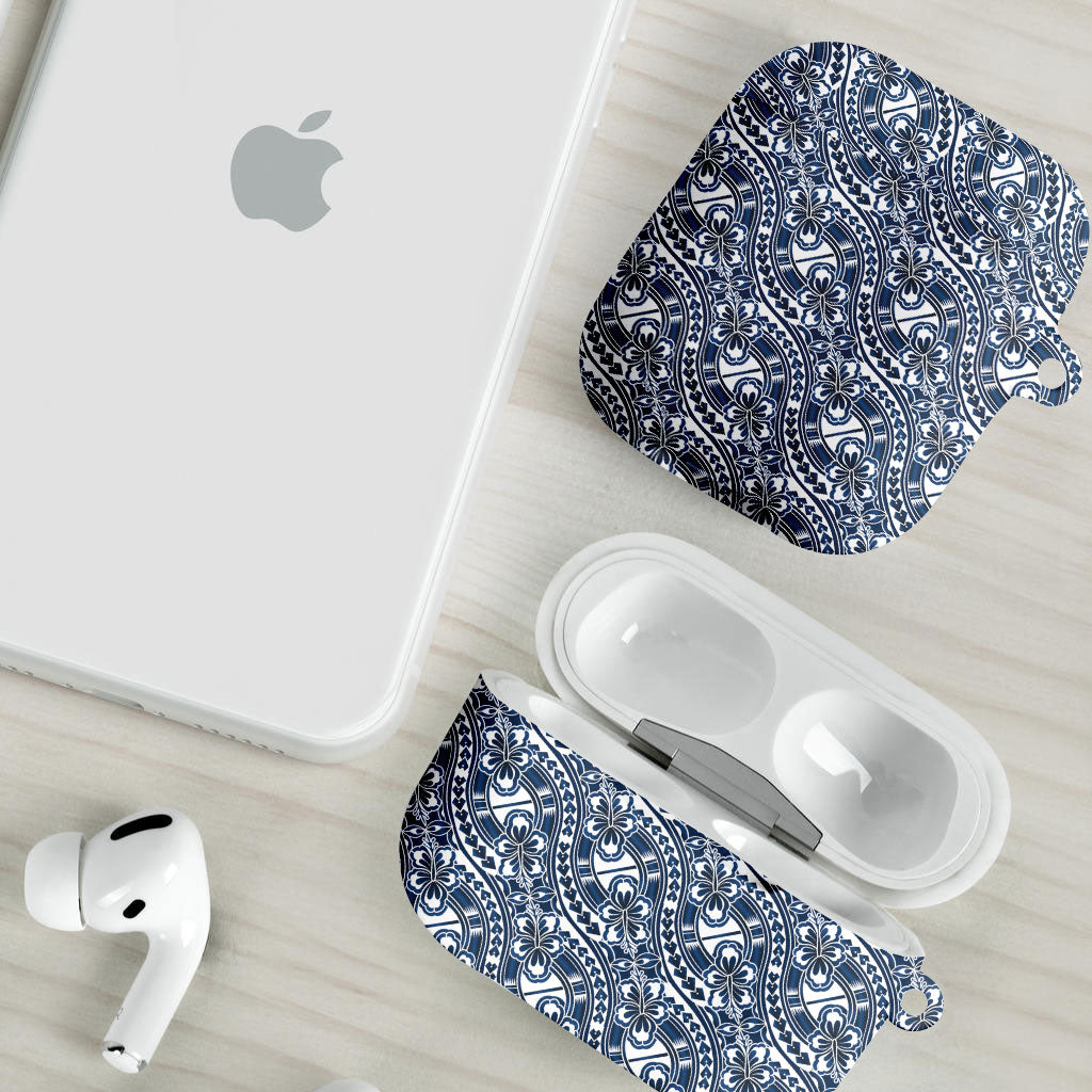 Hibiscus Bloom Island Tribal Waves AirPods Case Blue Polynesian Pattern LT01 - Polynesian Pride