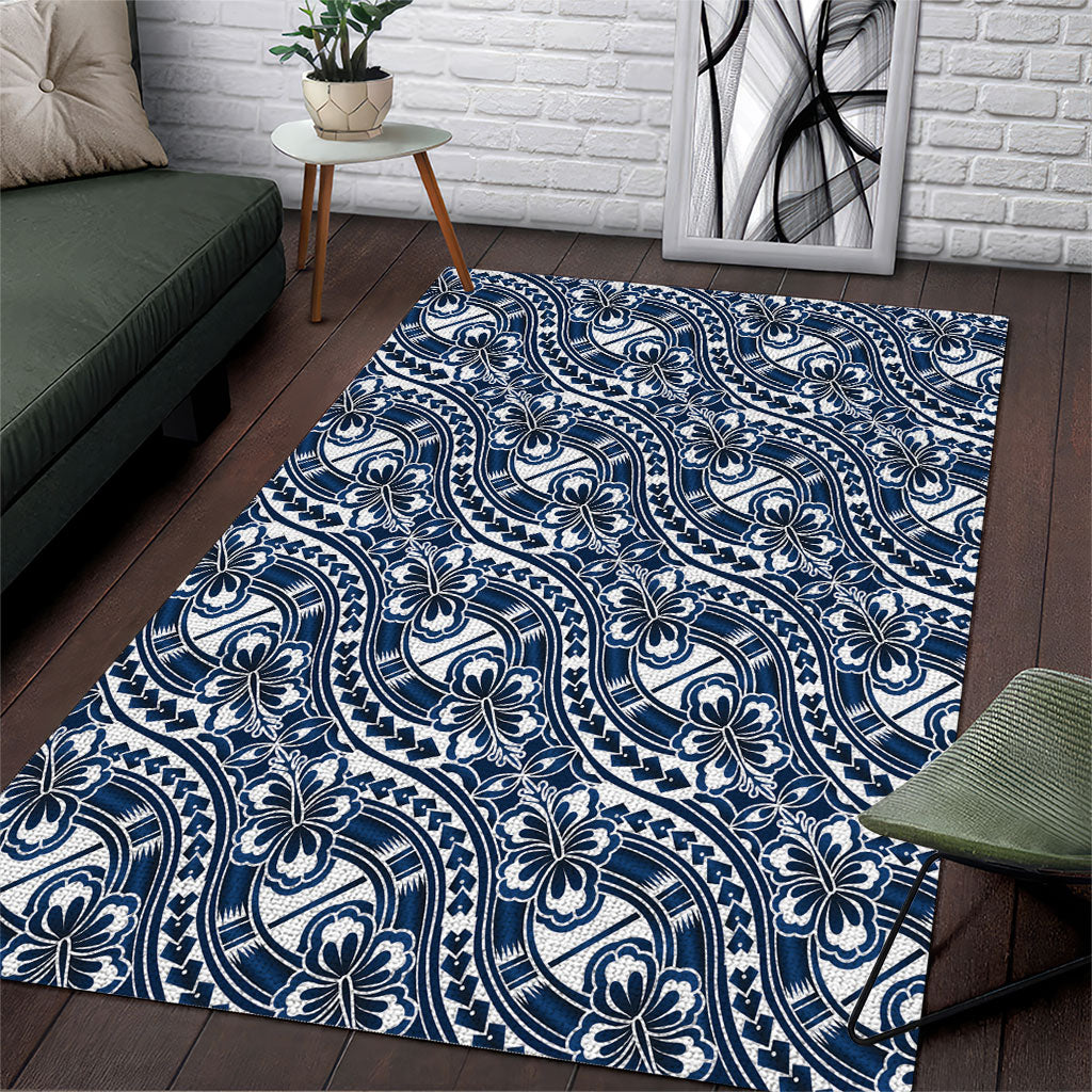 Hibiscus Bloom Island Tribal Waves Area Rug Blue Polynesian Pattern LT01 Blue - Polynesian Pride