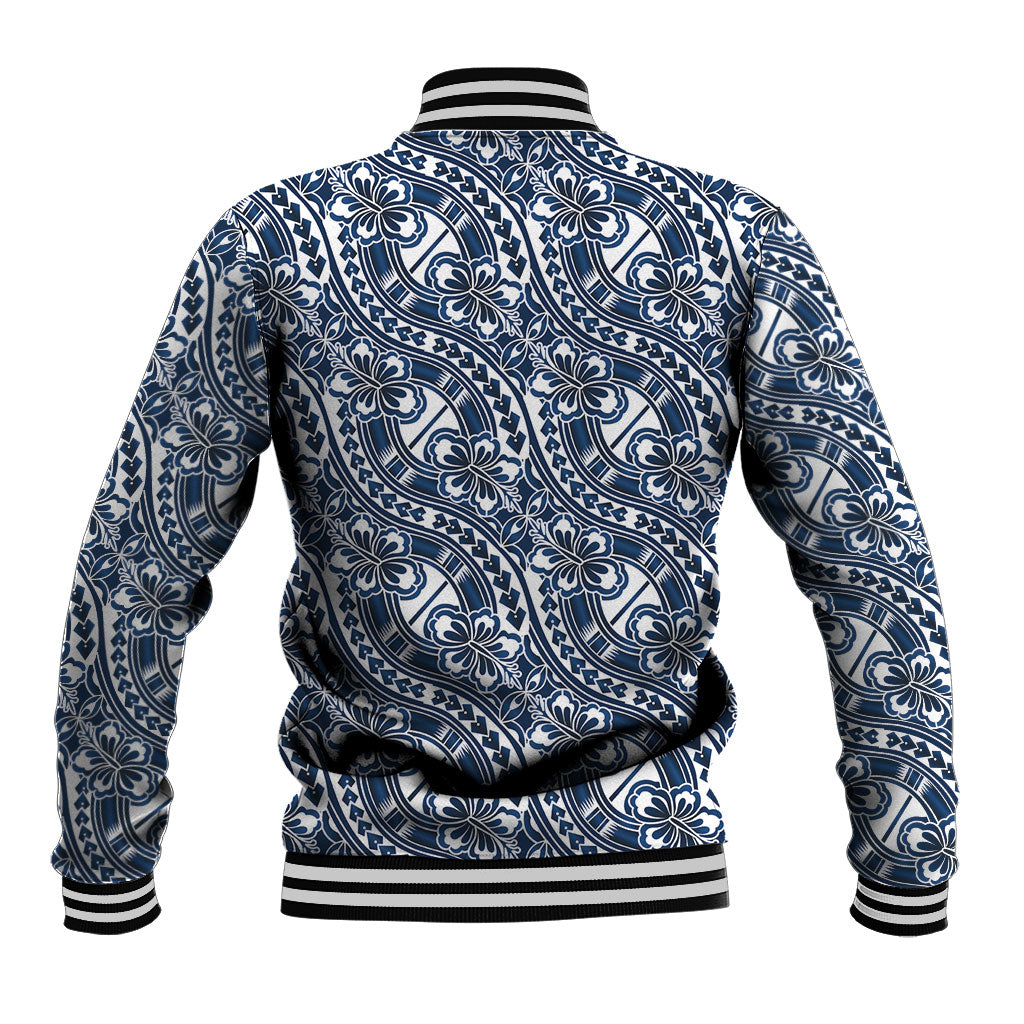 Hibiscus Bloom Island Tribal Waves Baseball Jacket Blue Polynesian Pattern LT01 - Polynesian Pride