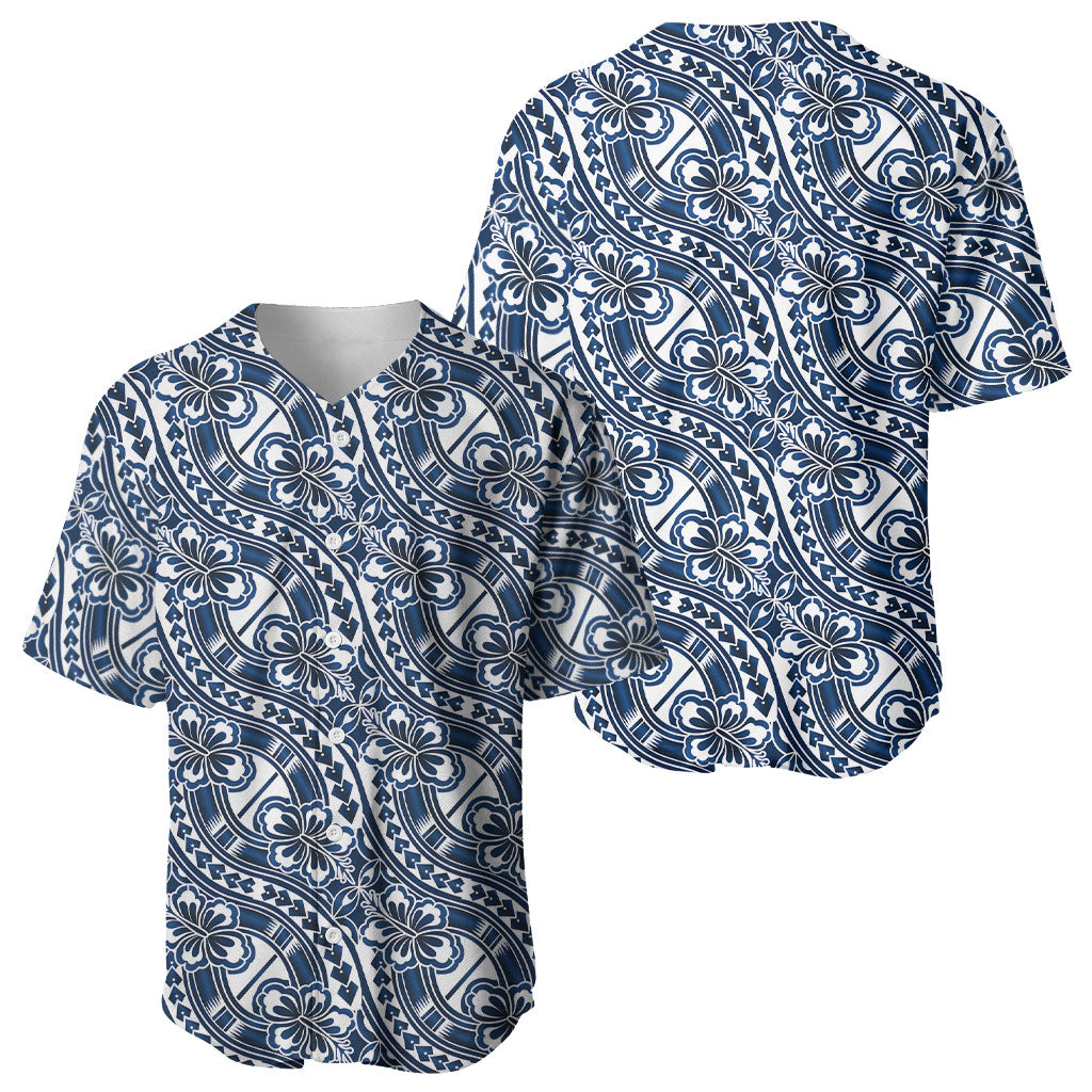 Hibiscus Bloom Island Tribal Waves Baseball Jersey Blue Polynesian Pattern LT01 - Polynesian Pride