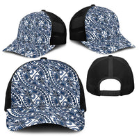 Hibiscus Bloom Island Tribal Waves Baseball Net Cap Blue Polynesian Pattern LT01 - Polynesian Pride
