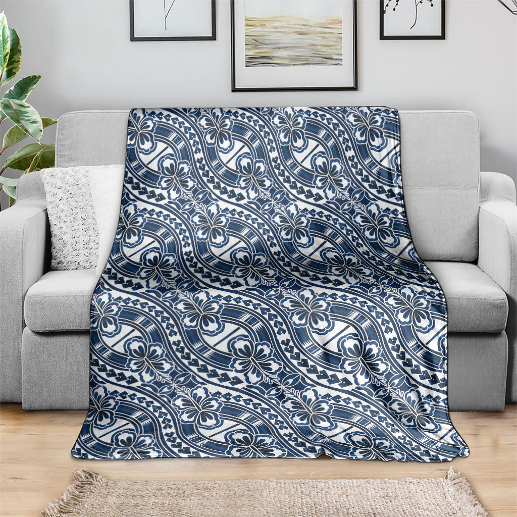 Hibiscus Bloom Island Tribal Waves Blanket Blue Polynesian Pattern LT01 - Polynesian Pride