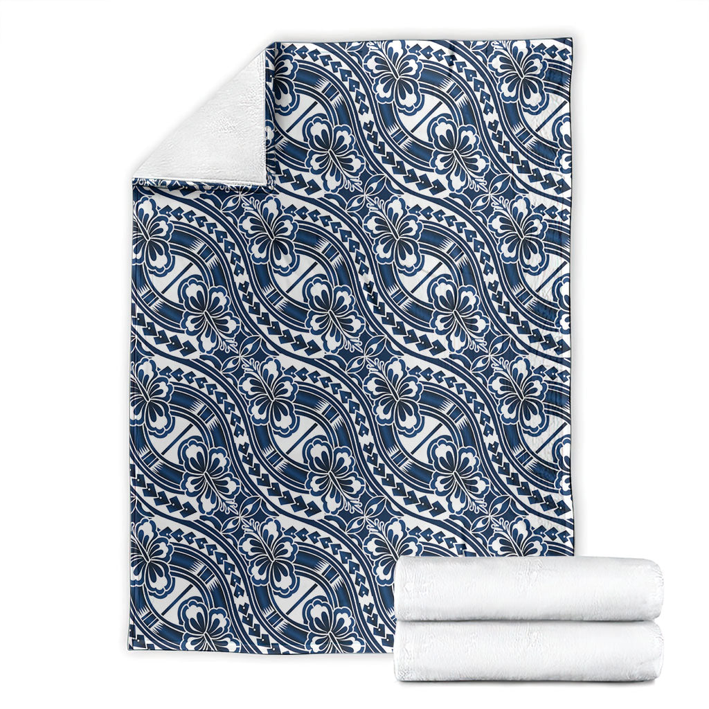 Hibiscus Bloom Island Tribal Waves Blanket Blue Polynesian Pattern LT01 - Polynesian Pride