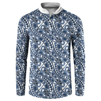 Hibiscus Bloom Island Tribal Waves Button Sweatshirt Blue Polynesian Pattern LT01 Blue - Polynesian Pride