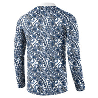 Hibiscus Bloom Island Tribal Waves Button Sweatshirt Blue Polynesian Pattern LT01 - Polynesian Pride