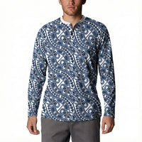 Hibiscus Bloom Island Tribal Waves Button Sweatshirt Blue Polynesian Pattern LT01 - Polynesian Pride