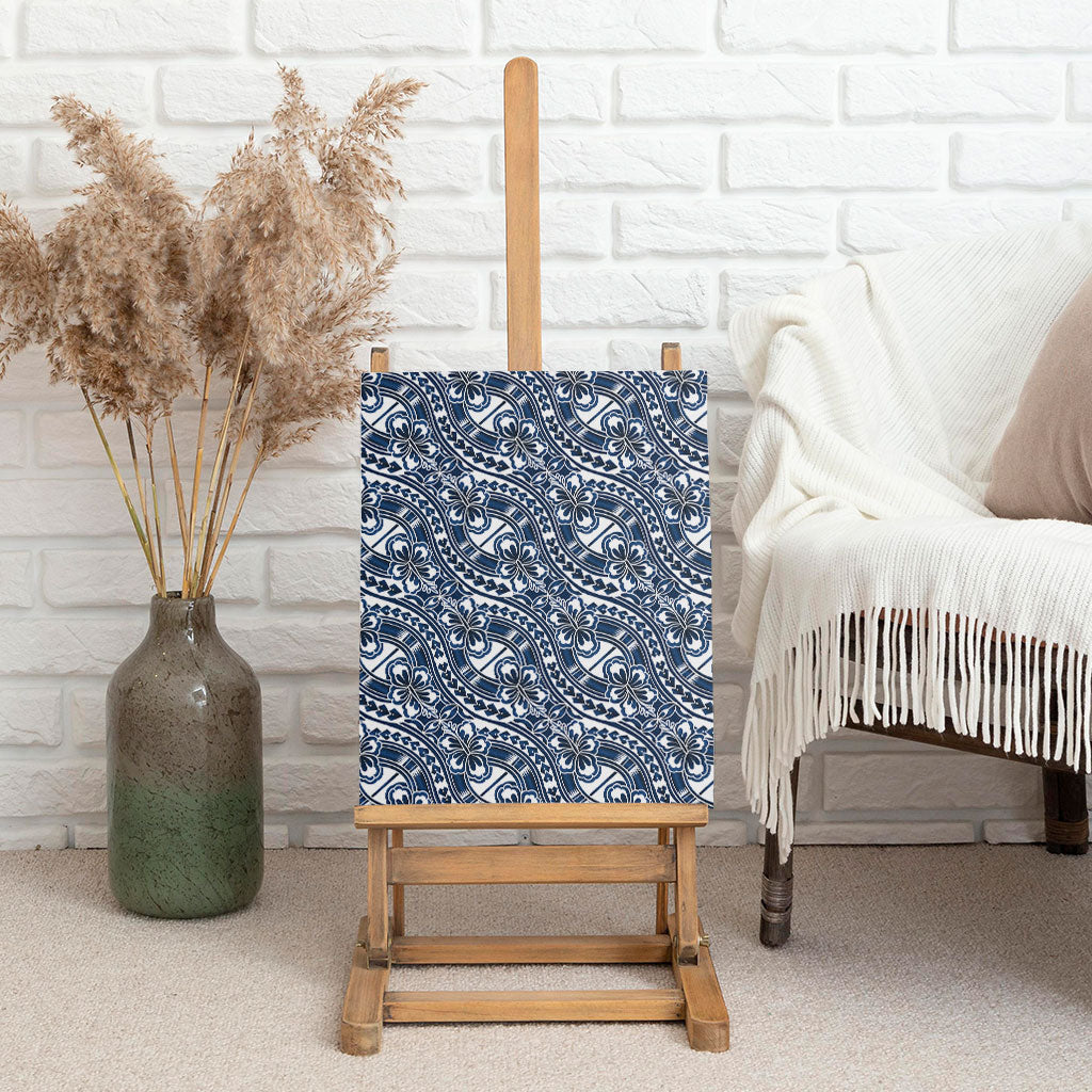 Hibiscus Bloom Island Tribal Waves Canvas Wall Art Blue Polynesian Pattern LT01 - Polynesian Pride