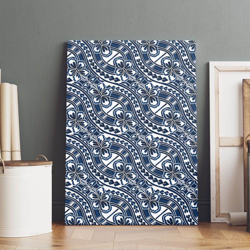Hibiscus Bloom Island Tribal Waves Canvas Wall Art Blue Polynesian Pattern LT01 - Polynesian Pride