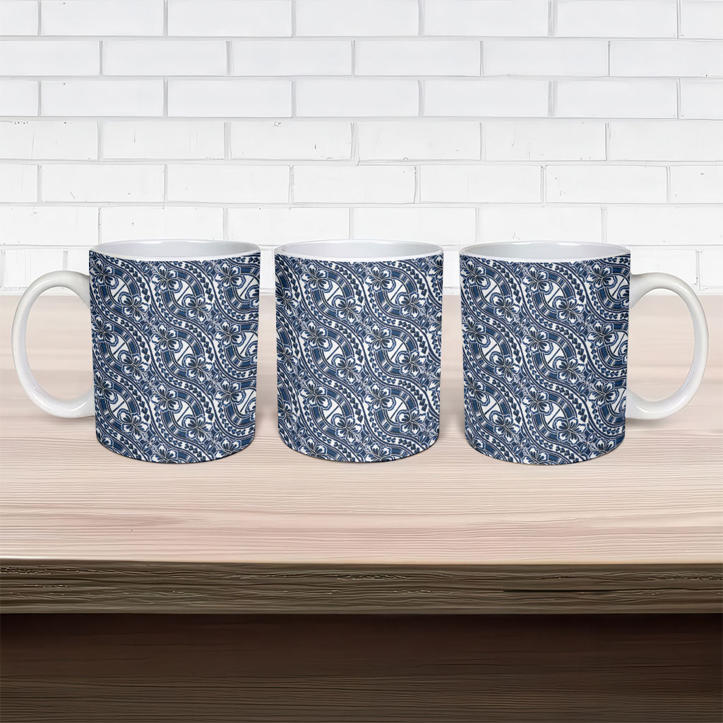 Hibiscus Bloom Island Tribal Waves Ceramic Mug Blue Polynesian Pattern LT01 - Polynesian Pride