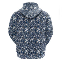 Hibiscus Bloom Island Tribal Waves Hoodie Blue Polynesian Pattern LT01 - Polynesian Pride