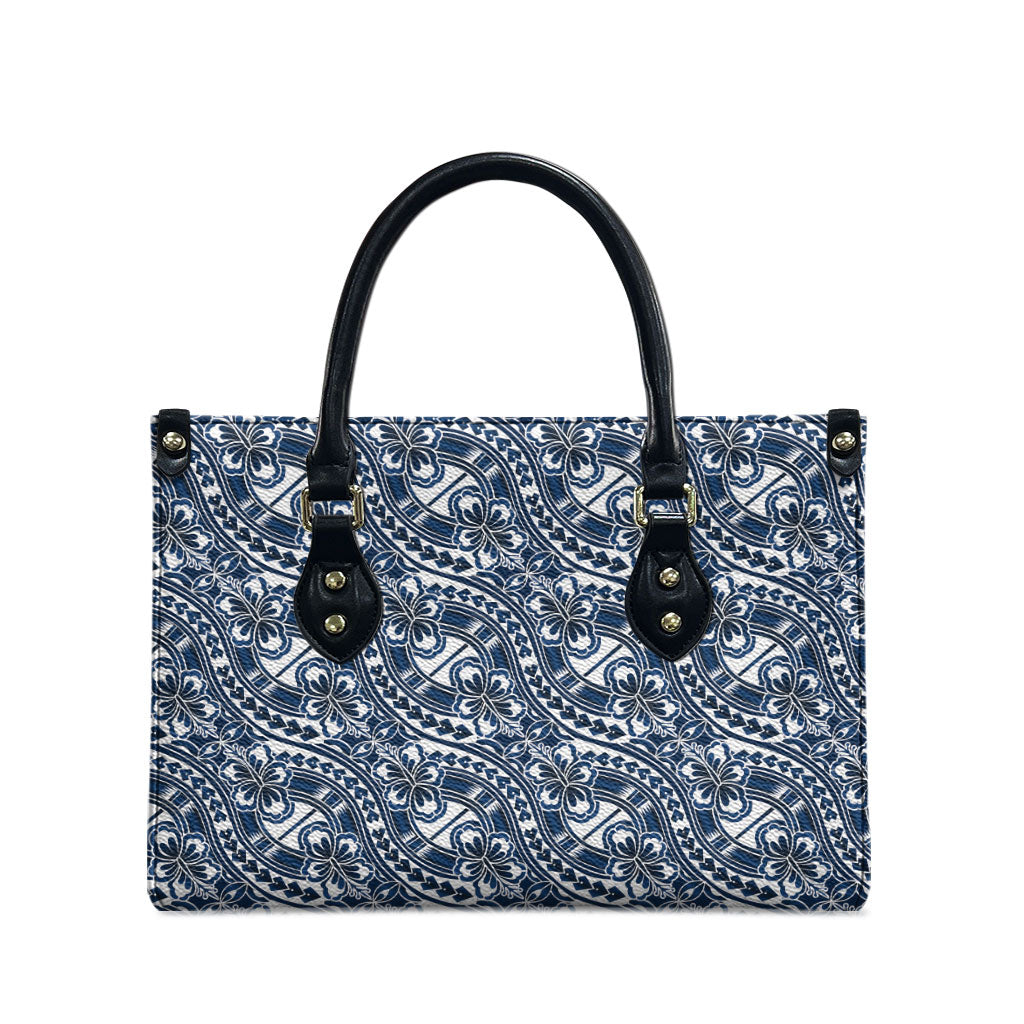 Hibiscus Bloom Island Tribal Waves Leather Bag Blue Polynesian Pattern LT01 - Polynesian Pride