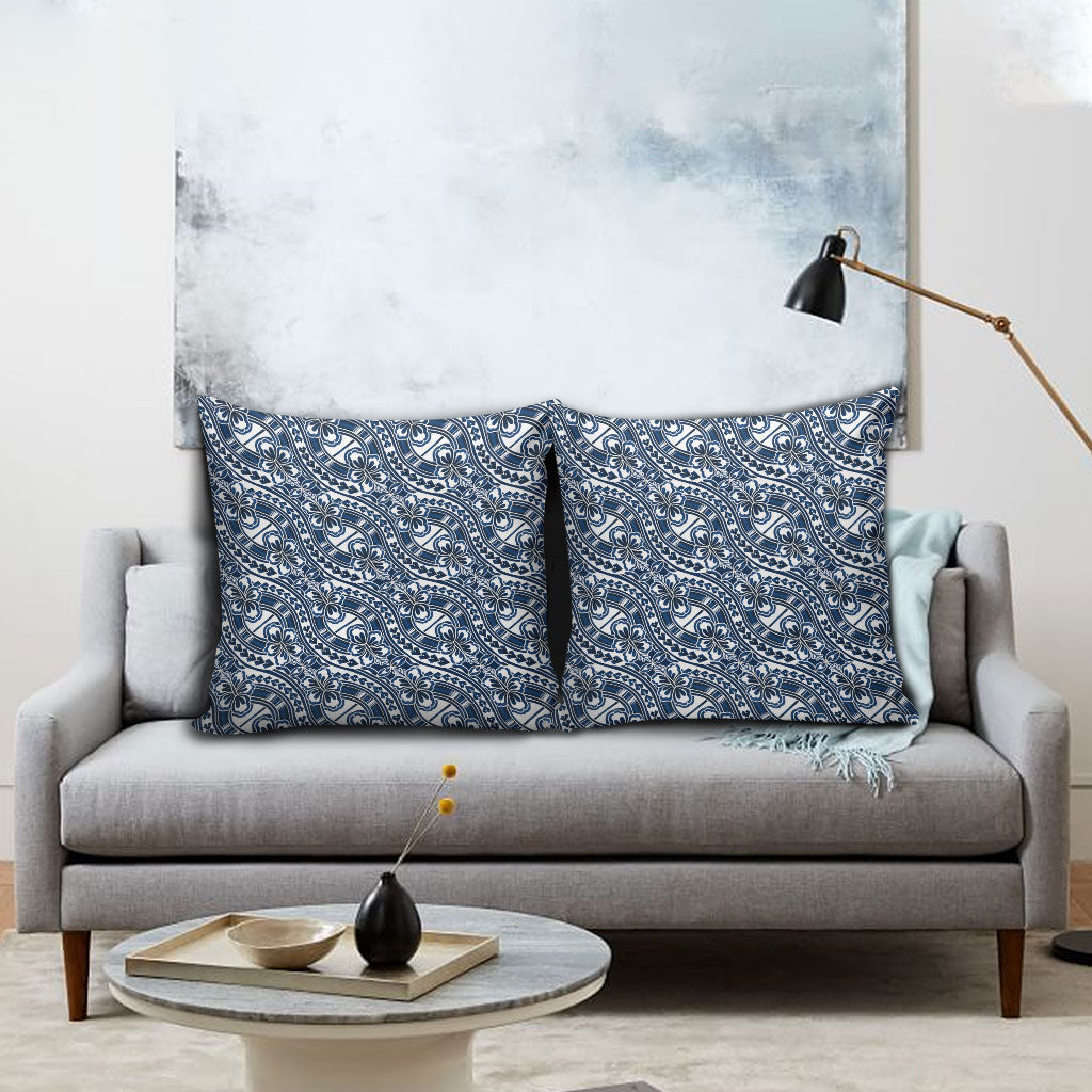 Hibiscus Bloom Island Tribal Waves Pillow Cover Blue Polynesian Pattern LT01 - Polynesian Pride