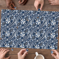 Hibiscus Bloom Island Tribal Waves Puzzle Blue Polynesian Pattern LT01 - Polynesian Pride