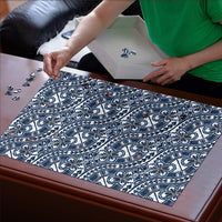 Hibiscus Bloom Island Tribal Waves Puzzle Blue Polynesian Pattern LT01 - Polynesian Pride