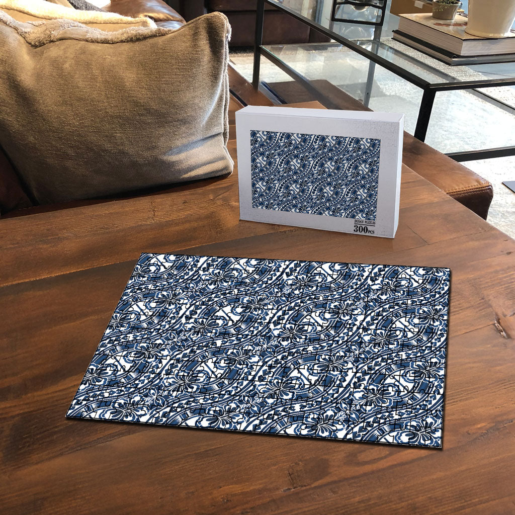 Hibiscus Bloom Island Tribal Waves Puzzle Blue Polynesian Pattern LT01 - Polynesian Pride