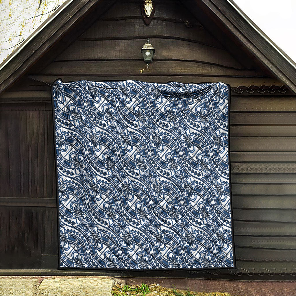 Hibiscus Bloom Island Tribal Waves Quilt Blue Polynesian Pattern LT01 - Polynesian Pride