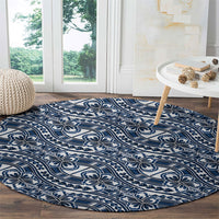Hibiscus Bloom Island Tribal Waves Round Carpet Blue Polynesian Pattern LT01 - Polynesian Pride