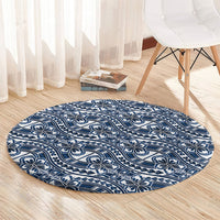 Hibiscus Bloom Island Tribal Waves Round Carpet Blue Polynesian Pattern LT01 - Polynesian Pride