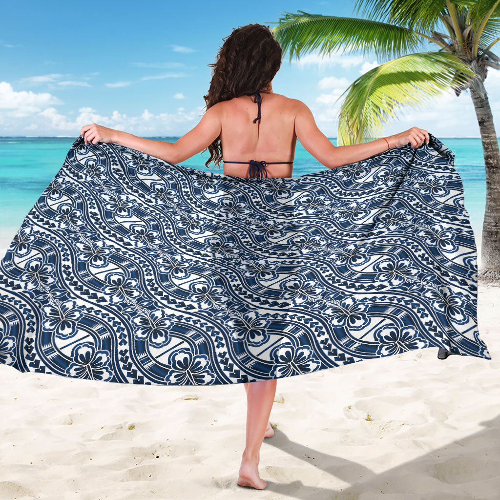 Hibiscus Bloom Island Tribal Waves Sarong Blue Polynesian Pattern LT01 - Polynesian Pride